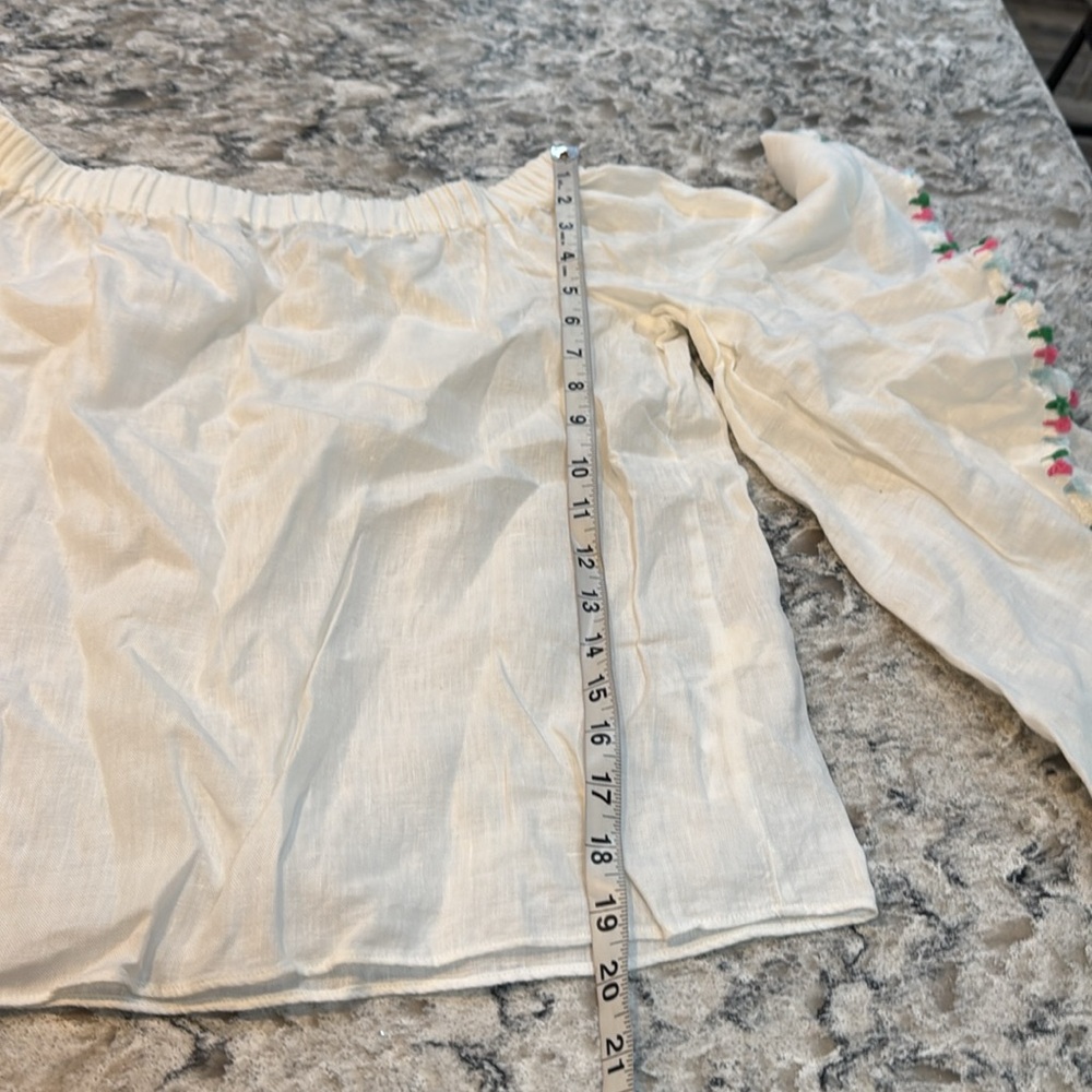 Zara | Off the Shoulder Linen Bell Sleeve Blouse in White Size M Medium - Picture 5 of 11